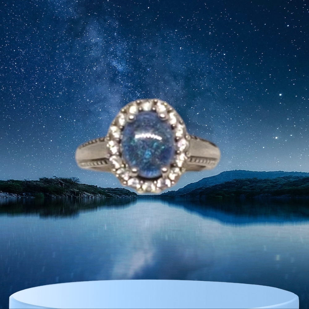 NEW Australian Boulder Opal Triplet & Zircon Halo Ring Size 5